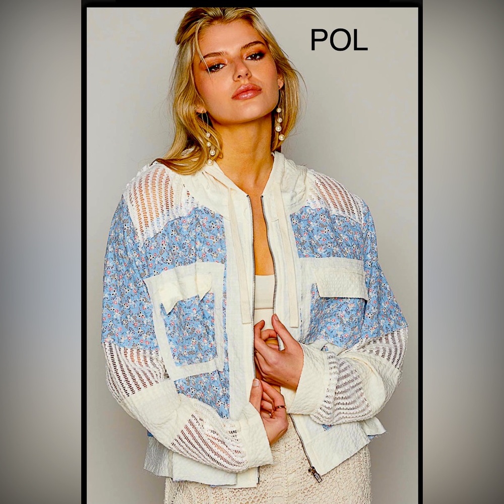 Bp213-2🩵🤍POL perfection in Blue+White  Jacket with Geometric Design+mesh insert